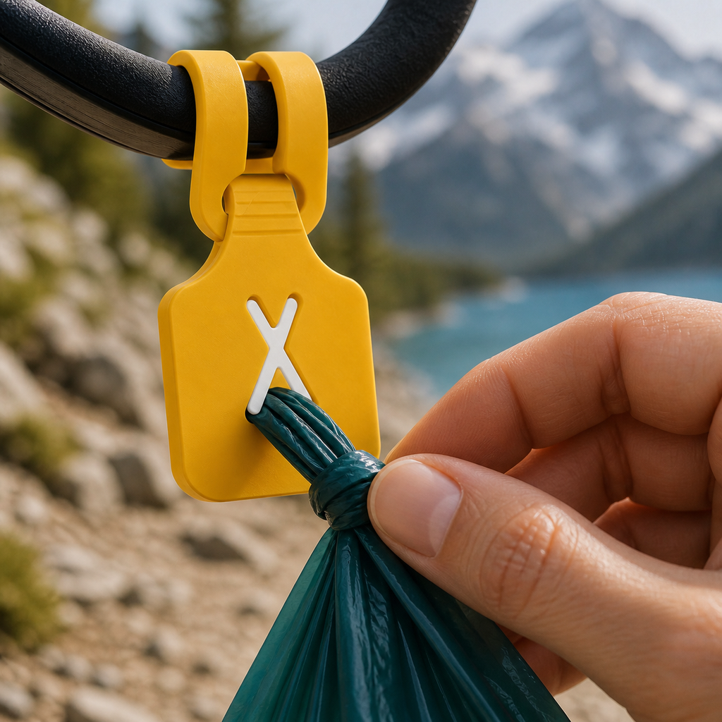 KAVYO Clean jaune — insertion du nœud du sac dans l’ouverture