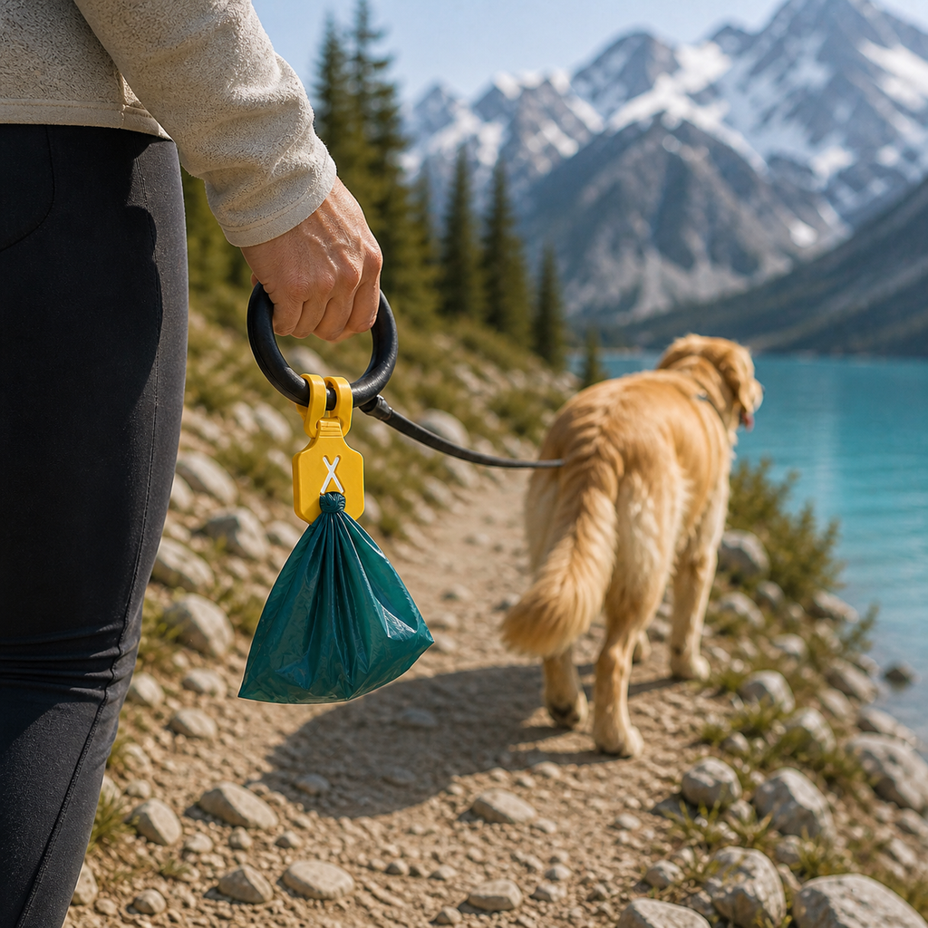 KAVYO Clean jaune utilisée pendant une promenade avec un chien