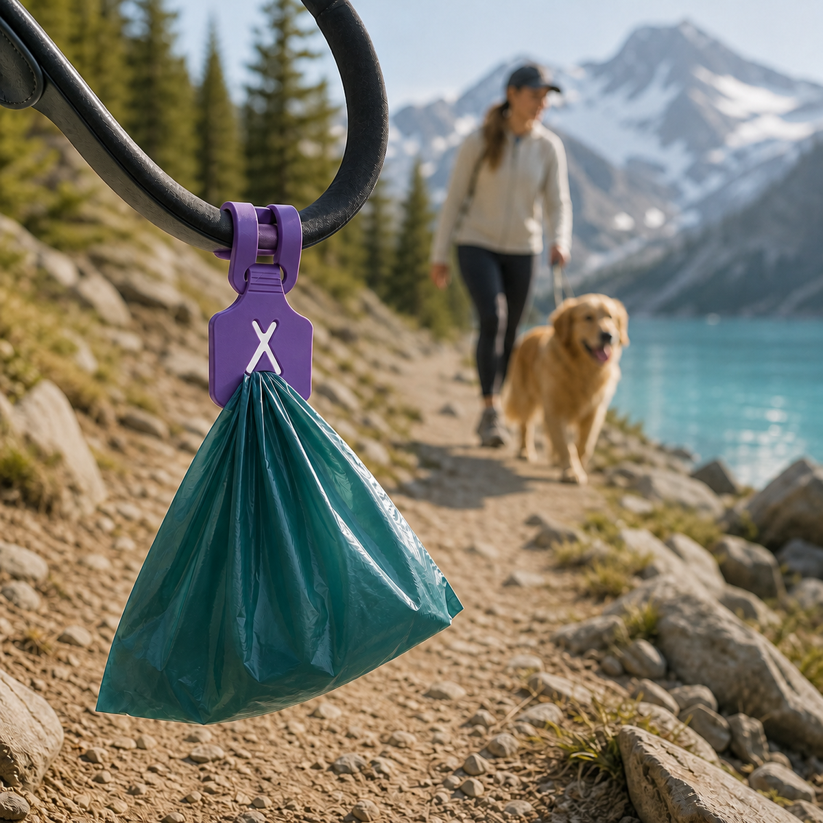 KAVYO Clean violet — attache porte-sac sur une laisse en montagne