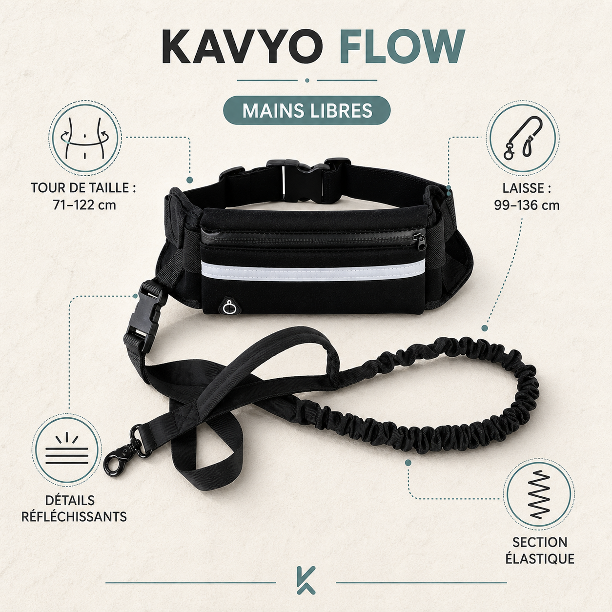 Notice KAVYO Flow — réglages, section élastique et détails réfléchissants