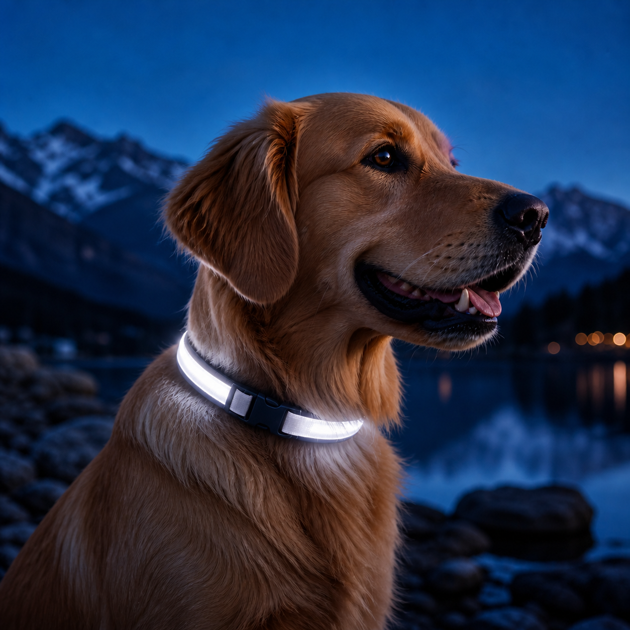 KAVYO Glow blanc — collier lumineux rechargeable porté par un chien