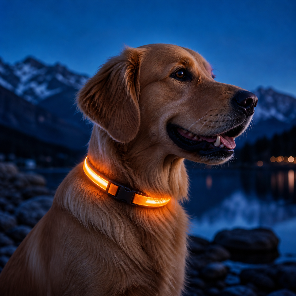 KAVYO Glow orange — collier lumineux rechargeable porté par un chien