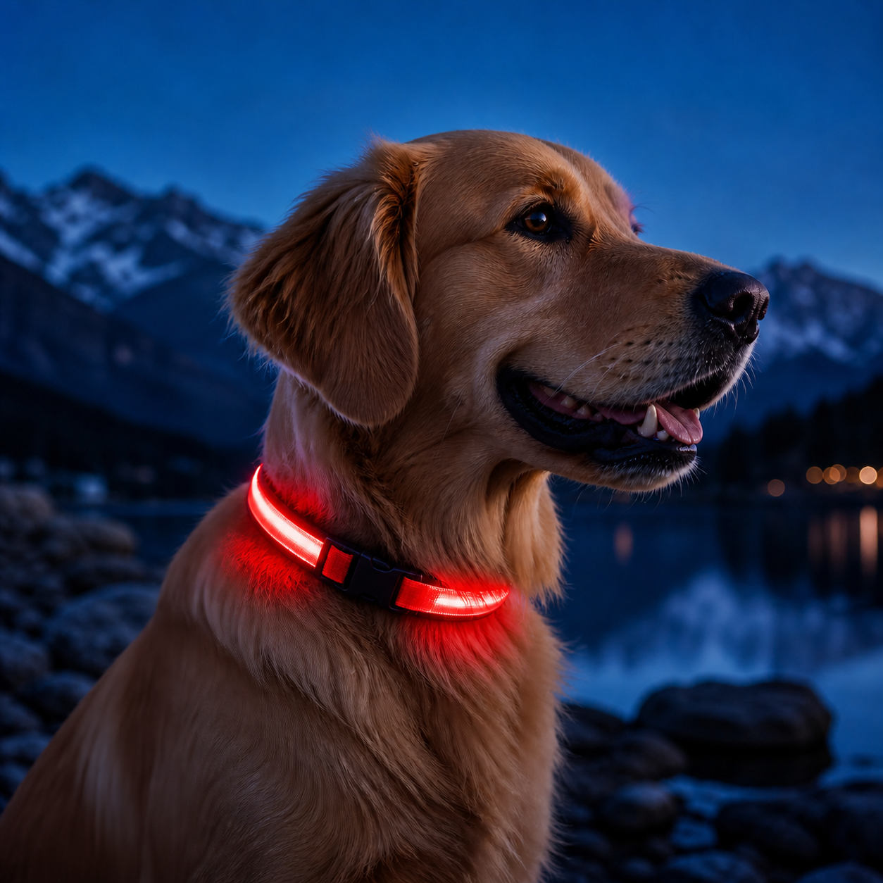 KAVYO Glow rouge — collier lumineux rechargeable porté par un chien