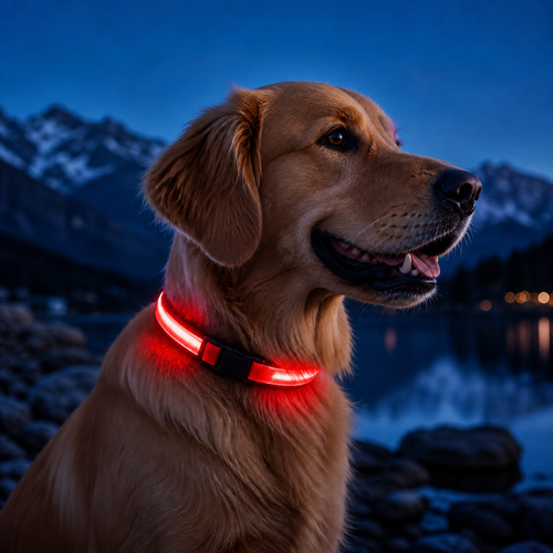 KAVYO Glow rouge — collier lumineux rechargeable porté par un chien