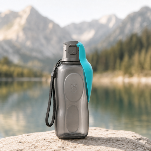 Gourde pour chien KAVYO Nomad 800 fermée devant un lac alpin