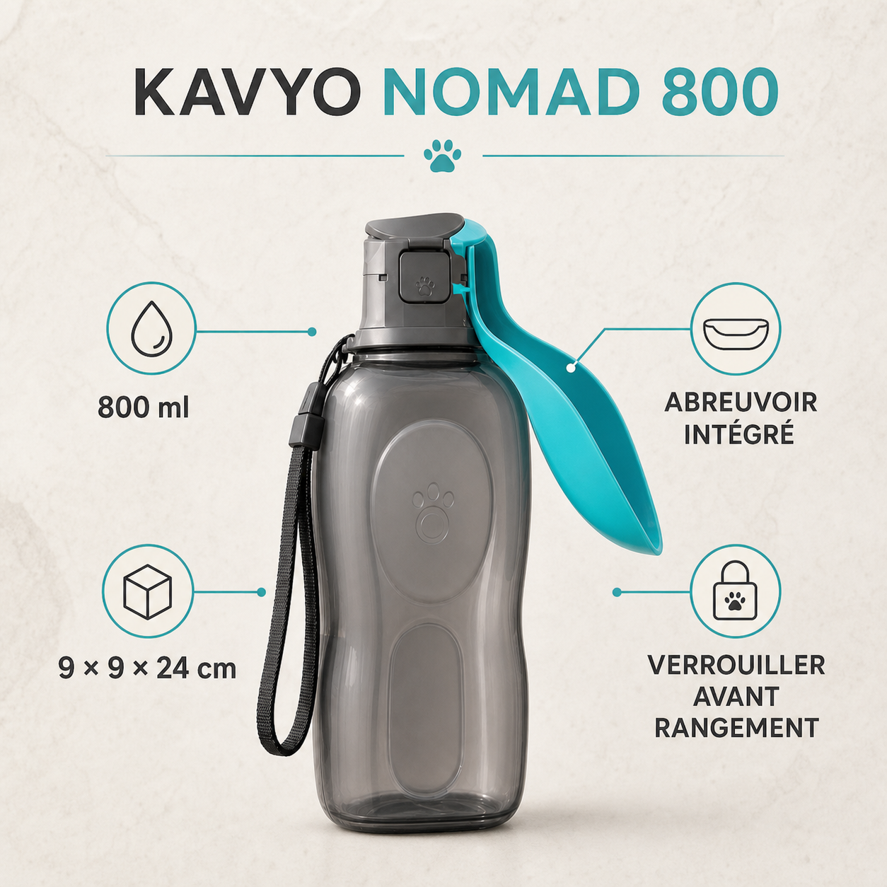 Notice KAVYO Nomad 800 — capacité, dimensions et rangement